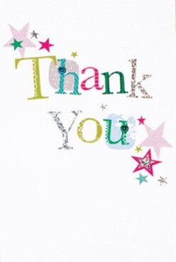 This thank you card exudes happiness from the first glance, its jubilant mix of colours and patterns capturing the light-hearted spirit of Wallington's lively community. Across the bright white surface, the phrase 'Thank You' is stitched in an array of vivid hues; each letter is its own patchwork of vibrant colour-lemongrass green, magenta pink, sky blue-adorned with cheerful flourishes, delicate dots, and glimmering threads of silver. Star shapes in warm gold, deep teal, and bright fuchsia are scattered across the corners, lending the card the festive sparkle of confetti tossed after a joyful occasion, perhaps echoing the end of a community celebration along Stafford Road. The print holds a gentle raised texture-inviting a fleeting touch-while the textured silver letters catch any glint of local daylight, adding a layer of handmade beauty. The clean white background acts as a perfect canvas, letting every motif pop with distinctly modern exuberance. It's easy to picture this card accompanying a radiant bouquet delivered anywhere in Wallington, each element thoughtfully crafted to reassure and delight. The overall design speaks of a careful florist's touch-creative, heartfelt, and infused with a spirit of authentic gratitude-the sort of message our neighbours love to share after a sunlit afternoon in Wallington's gardens.