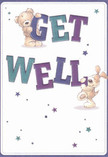 The joyful spirit of Wallington comes alive in this get well card, where a gentle teddy bear and a playful puppy work together to balance the bold, exuberant letters spelling 'Get Well.' The duo, rendered in trusting brushstrokes, invites an immediate sense of comfort-much like a hand-delivered bouquet from Flowers Wallington. Soft hues of teal and indigo set the typography aglow against a clean backdrop, their vibrancy enhanced by scattered stars twinkling in blues and lilacs-a whimsical reminder of hope found in everyday moments around Wallington. The fur of both bear and puppy seems almost tangible, textured with light that captures warmth and care in each stroke. This design resonates with playful optimism and heartfelt encouragement, radiating the kind of gentle motivation neighbours offer when rallying to support someone recovering nearby. A scene where artistic compassion and community spirit combine, echoing the promise of brighter tomorrows in every friendly detail.